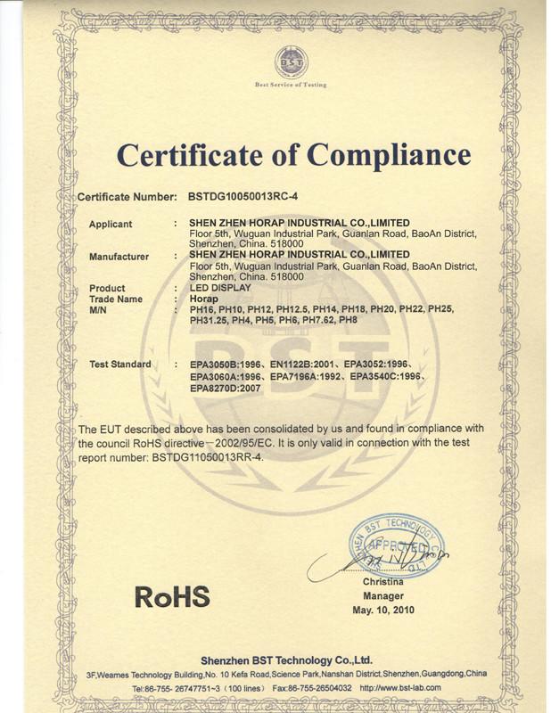 RoHS - Shen Zhen Horap Industrial Co.,Limited