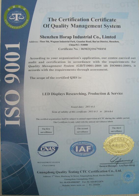 ISO9001 - Shen Zhen Horap Industrial Co.,Limited