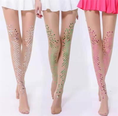 China Women antibacterial modern style stretchy fish top measures stockings with shiny sequins silk stockings pantyhose for sale