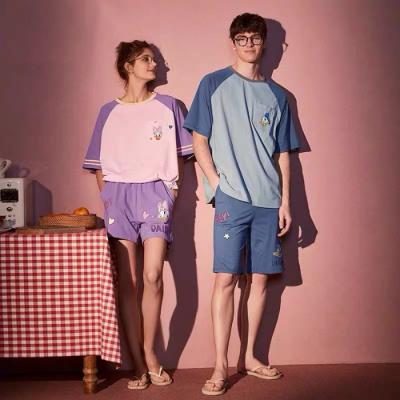 China Summer QUICK DRY Cotton Loungewear Couples Pajamas Thin Home Set for sale