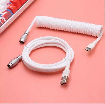 China Custom Type C COMPUTER DIY USB Zinc Alloy Coil Coiled Braided To Tie Down Mechanical Keyboard Cable With Aviator Connector for sale