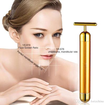 China Wrinkle Remover Gold Bars Household Pure Electric 24k Gold Electric Face Lift Massage Roller Stick T Shaped Facial Gold Bars for sale