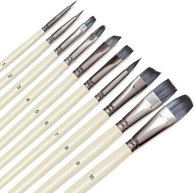 China Bristle ASTM D4236 EN71-3 White Nylon Acrylic Oil Watercolor Gouache Paint Brushes Art Supplies 10PCS for Art Painting for sale