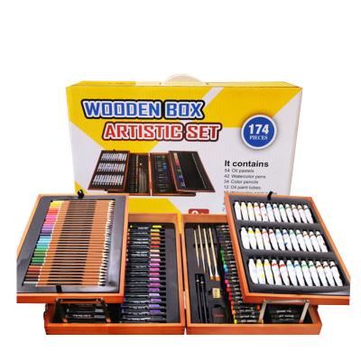 China Drawing Writing Painting 174 Pcs Luxury Professional Pencil Art Sets Wooden Box With Colored Painting Brushes Oil Pastels Acrylic Painting Watercolor for sale