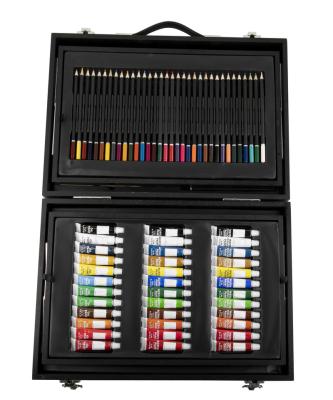 China Black Eco-friendly Wooden Suitcase Colored Crayon Painting Crayon Kids Art Set For School Student JINB2206016 for sale