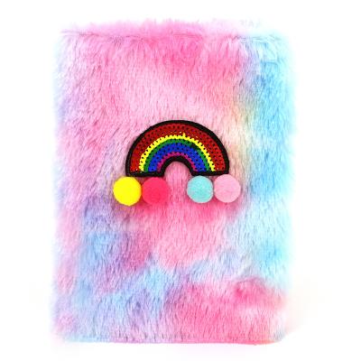 China Customizable High Quality Stationery Plush Journal Notebook Rainbow For School Work Studebt Gift A5 Size for sale