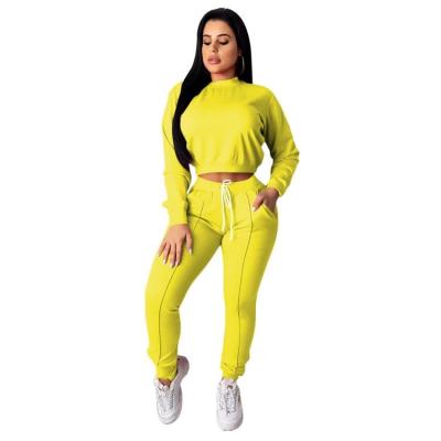 China Anti-Static Women's Casual Sports Long Sleeve Pullover Drawstring Solid Pants Suit for sale