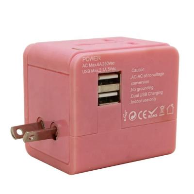 China Roze Kleur die snel Universele Reisadapter Slimme Dubbele Usb-Adapter laden Te koop