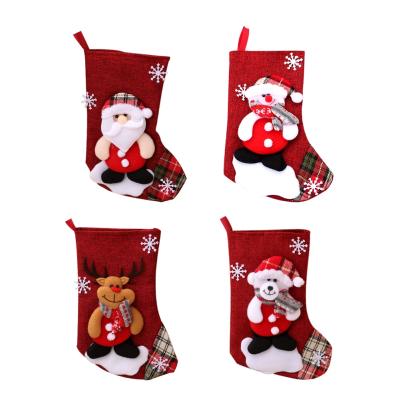 China Christamas Home Decor Christmas Stockings Bangs With Snowman Santa Elk Bear Printing Xmas Candy Gift Bag Fireplace Christmas Tree Decoration New Year 2022 for sale