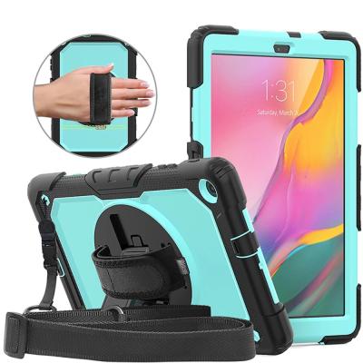 China 360 Protective Samsung Tablet Case Holder For Samsung Galaxy Tab 2019 Funda Tablet 10.1 A SM-T510 T515 Tablet Cover Rotate Hand Strap for sale