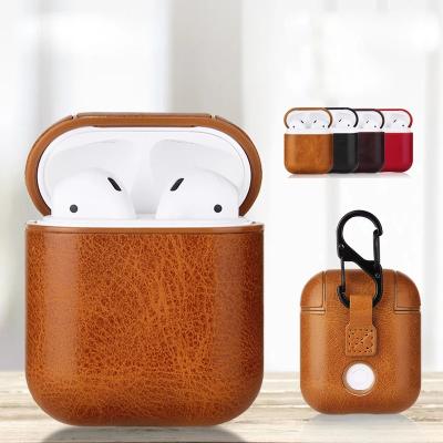 China Popular Leather Case For Apple Airpods 2 PC+Leather Strap Cover Case With Buttons Leather Protective Skin For Airpods DropShipping for sale