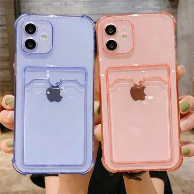 China Transparent Anti-drop Card Bag Phone Case For iPhone 13 11 12 Pro XR Max XS X Max 7 8 Plus Cover Capa de 12 Mini Shockproof Soft Bumper Clear for sale