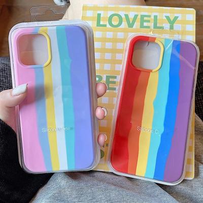 China Original Anti-drop Rainbow Color Case For Apple iPhone 13 12 Pro 11 6 7 8 Max Plus Mini XS XR Brand Gradient Silicone Official Logo Cover for sale