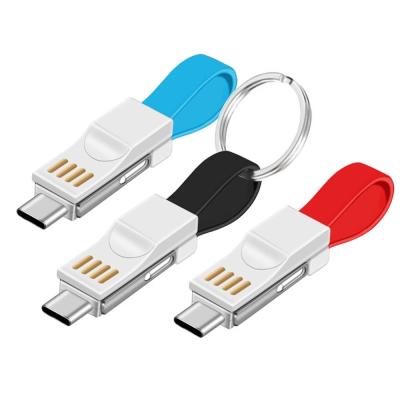 China Fast Charging Speed ​​4 In 1 Key Chain Usb Cable Magnetic Short Cable Power Bank Charge For Usb Micro C Type Smartphone Tie Down Usbc PD Charger Cable for sale