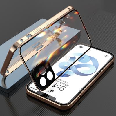 China Magnetic Anti-drop Metal Phone Case For iPhone 11 12 13 Mini Pro Max XR XS 360 Dual Glass With Camera Lens Protector Magnet Cover for sale