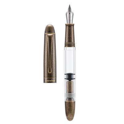 China Student Retro Brass Transparent Acrylic Ink Large Capacity Writing Pen Asvine P30 Piston Fountain Pen for sale