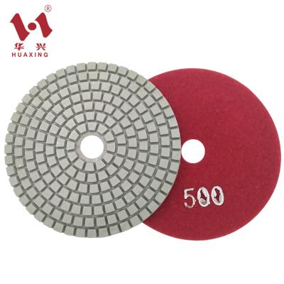 China Huaxing 4inch 100mm Aggressive Resin Wet Dry Flexible Granite Pads Stone Concrete Diamond Polishing Pad For Marble for sale