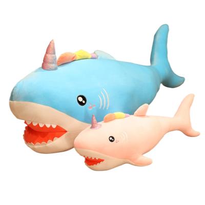 China 100cm Home Factory Supply Big One Horned Shark Doll Funny Animal Stuffed Cute Soft Plush Unicorn Baby Kids Learning Stitch Toys for sale