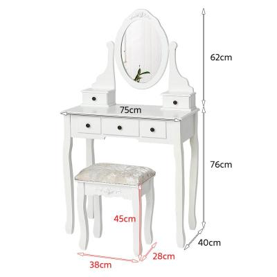 China European Storage Bedroom Furniture Set Dresser Make Up Vanity Dressing Table With Mirror And Stool for sale