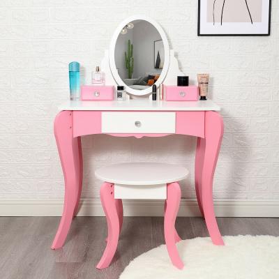 China Storage MDF Mirror Girls Dressing Table With Chair Women Make Up Fashion Vanity Bedroom Pink Dressing Dresser for sale