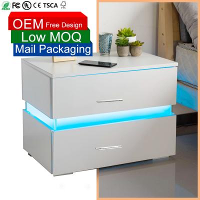 China Adjustable (Other) Most Popular Modern Design Style LED Wooden Nightstand Bedside Table for sale