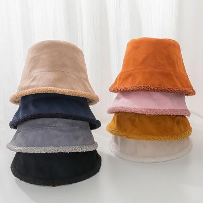 China Retro Bucket Hat Women Winter Lamb Hair Basin Hat Cotton Floppy Bucket Hats Small Short COMMON Eaves Fisherman for sale