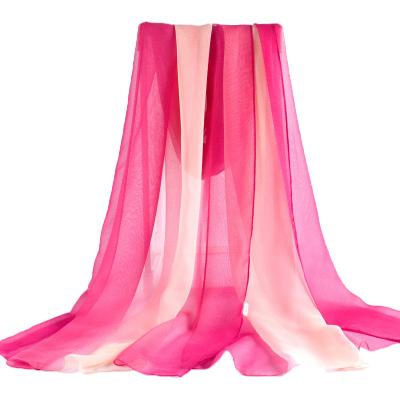 China Korean colorful scarves beach sunscreen fashion accessory wholesale 2022 new decoration gift spring and summer women's gradient silk scarf for sale