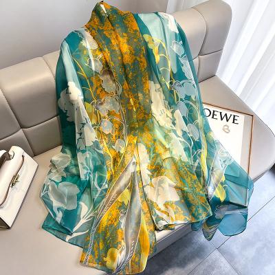 China Spring and Autumn Long Soft Yarn Scarf 2022 European American Fashion New Western Style Decorative Silk Scarf Flower for sale