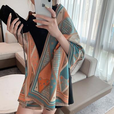 China Autumn And Winter Women's Sale Tassel Shawl Fashion Wool Thick Geometric Scarves Acrylic Cashmere Double Side Warm Soft Comfortable Scarf Double New for sale