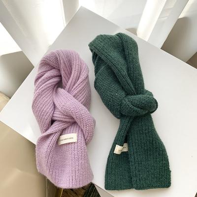 China 2022 New Sale Pure Color Children's Scarves Autumn And Winter Thick Warm Comfortable Soft Warm Fashion Knitted Wool Scarf for sale