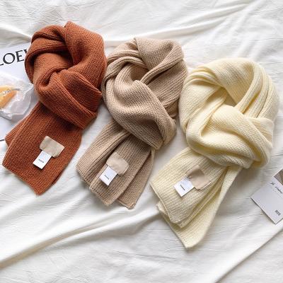 China Wholesale Autumn And Winter Thick Warm Soft Comfortable Children's Wool Scarf Pure Color Knitted Scarves for sale