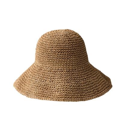 China Large Crochet Straw Visor Fisherman Hat Collapsible Vintage Solid Color Character for sale