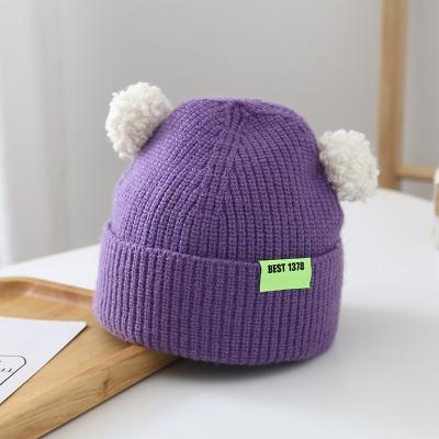 China Wholesale Character Autumn And Winter Knitted Bulb Hat Hearing Protection Kids Hats Solid Color Woolen Baby Thick Warm Hat for sale