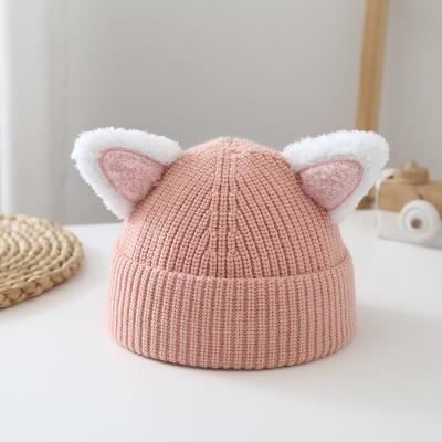 China Wholesale Korean Cute Girls Head Hat Character Bowknot Thick Warm Baby Knitted Hats Autumn And Winter Kids Hats for sale