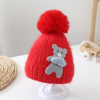 China Wholesale Character Korean Fashion Thick Warm Wool Knitted Children's Hats Autumn And Winter Cute Ball Top Baby Hat for sale