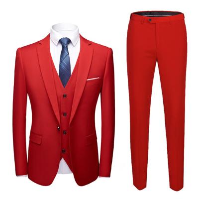 China Luxury Italian Men's Blazer Solid Color Anti Shrink Wedding Suits Set Slim Fit 3 Pieces Formal Business Men Suits Red Purple Black Workwear for sale