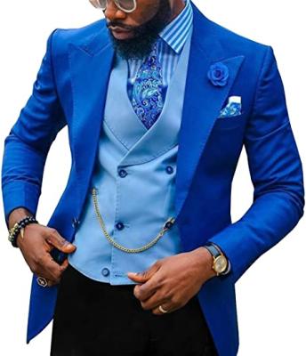 China 2022 Anti-Wrinkle Blue Custom Mens Suits 3 Piece Wedding Tuxedo Groom Wear Blazer Mens Prom Party Slim Fit Business Jacket+Vest+ Pants for sale