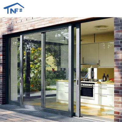 China Sound Insulation Customized Silent Double Tempered Glass Sliding Door Aluminum Profile Frame Sliding Door for sale