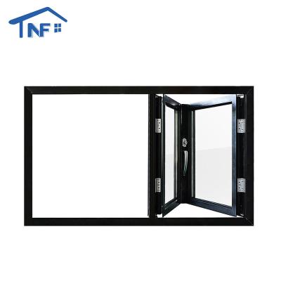 China Magnetic Screen Black Finished Aluminum Alloy Bi-fold Window 4 Panels 2 Tempered Glass Folding Windows For Apartment for sale