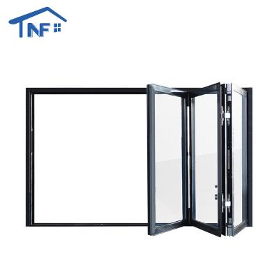 China Magnetic Screen OEM/ODM NFRC Standard Foldable Bifolding Windows Aluminum Glass Folding Windows With Hardware for sale