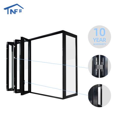 China Magnetic Screen 5 Years Warranty Modern Simple Triplex Tempered Glass Window Bifolding Aluminum Alloy Folding Windows for sale