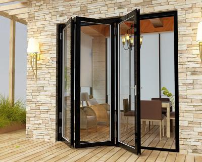 China Exterior 4 Panel Anti-theft Aluminum Clear Glass Bifolding Door Germany Imported Hardware Folding Glass Door for sale