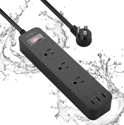 China Residential/Multi-Purpose Bath Kitchen In/Outdoor Rainproof Waterproof 4 Outlet 4 Socket Outlets 3USB Power Strip Flat Waterproof Surge Protector for sale