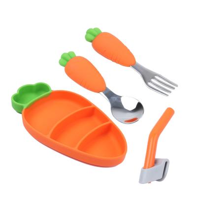 China Hot Selling New Arrival Baby Tableware Set Extra Carrot Shape Children's Silicone Divided Dinner Plate Set for sale