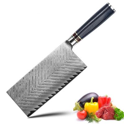 China 7 Inch Damascus Steel Meat Cleaver Knife Viable Butcher Knife For Kitchen for sale