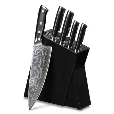 China Full Stocked Tang Glass Fiber Handle 67 Layer VG10 Damascus Steel Kitchen Knife Set With Wood Block for sale