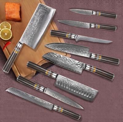 China Stocked Hot Selling Japanese Factory Price 9Pcs Damascus Kitchen Knife Set for sale