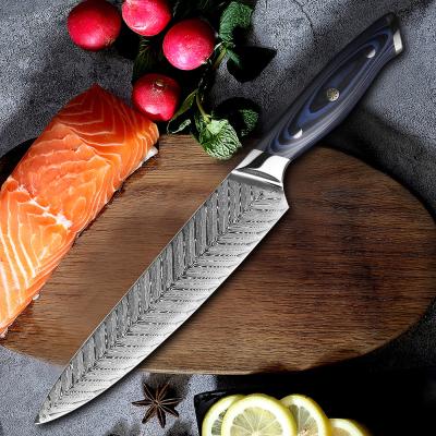 China VG10 Damascus Kitchen Disposable High Carbon Ultra Sharp Chef Knife With Ergonomic Blue G10 Handle for sale