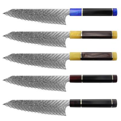 China Good quality viable 67 layers resin and knot handle japanese style damascus kitchen chef knife for sale