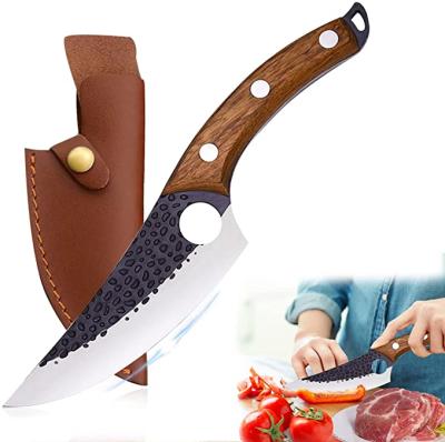 China Modern Hand Forged High Carbon Stainless Steel Boning Knife With Leather Sheath For Kitchen for sale